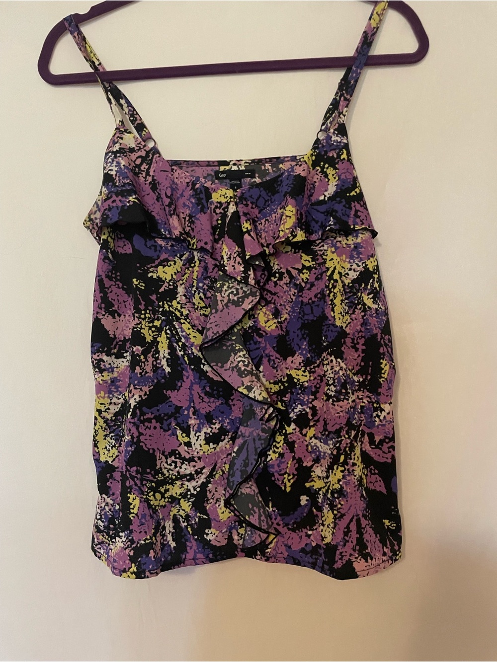GAP Ruffled Floral Print Cami - Black, Purple & Yellow